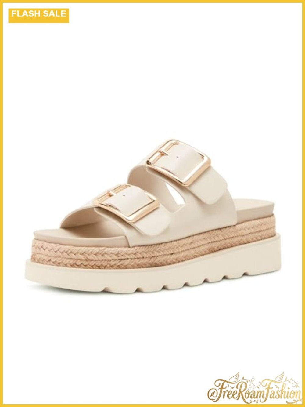 Woven Raffia Platform Slide Sandals Buckle Summer Beach